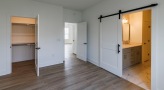 a room with white cabinets