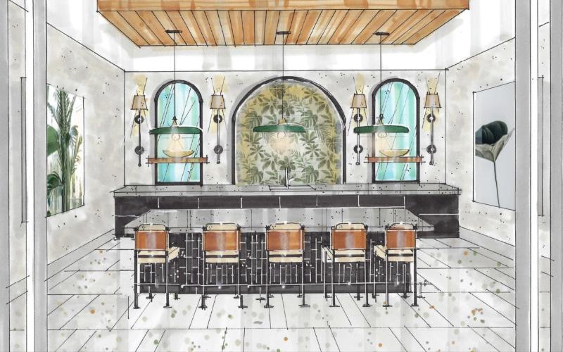 a kitchen with a table and chairs