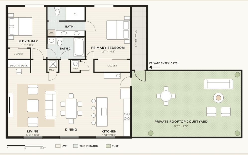 A - 2 bedroom floorplan layout with 2 bathrooms and 1730 square feet